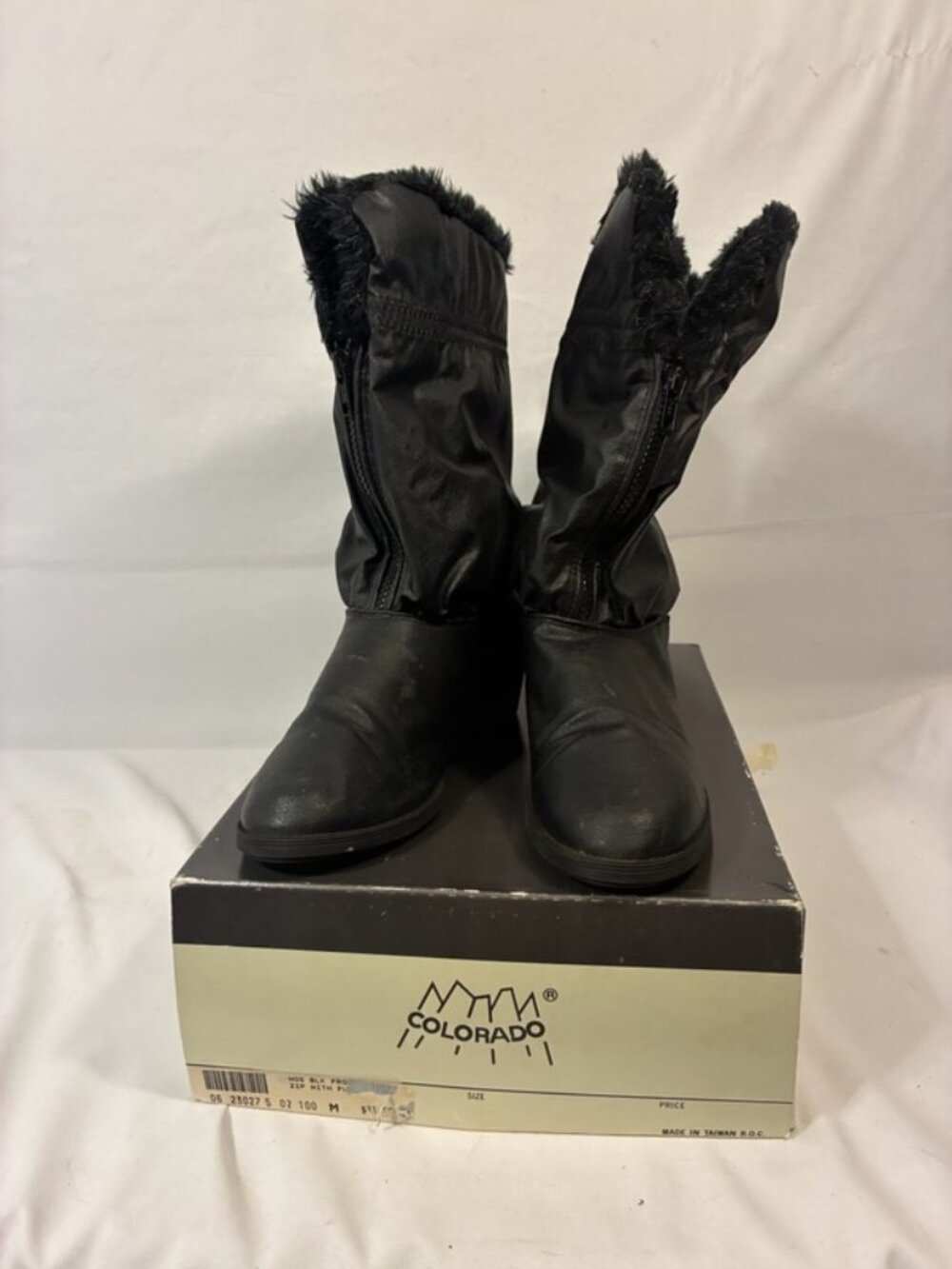 Vtg MTM Colorado Black Faux Leather Fur Lined Mid Calf Winter Boots Size 10 M